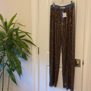 Sequin Straight Leg Pants - Brown